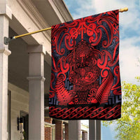 New Zealand Taiaha Maori Garden Flag Whero Minimalist Silver Fern Tukutuku Motif