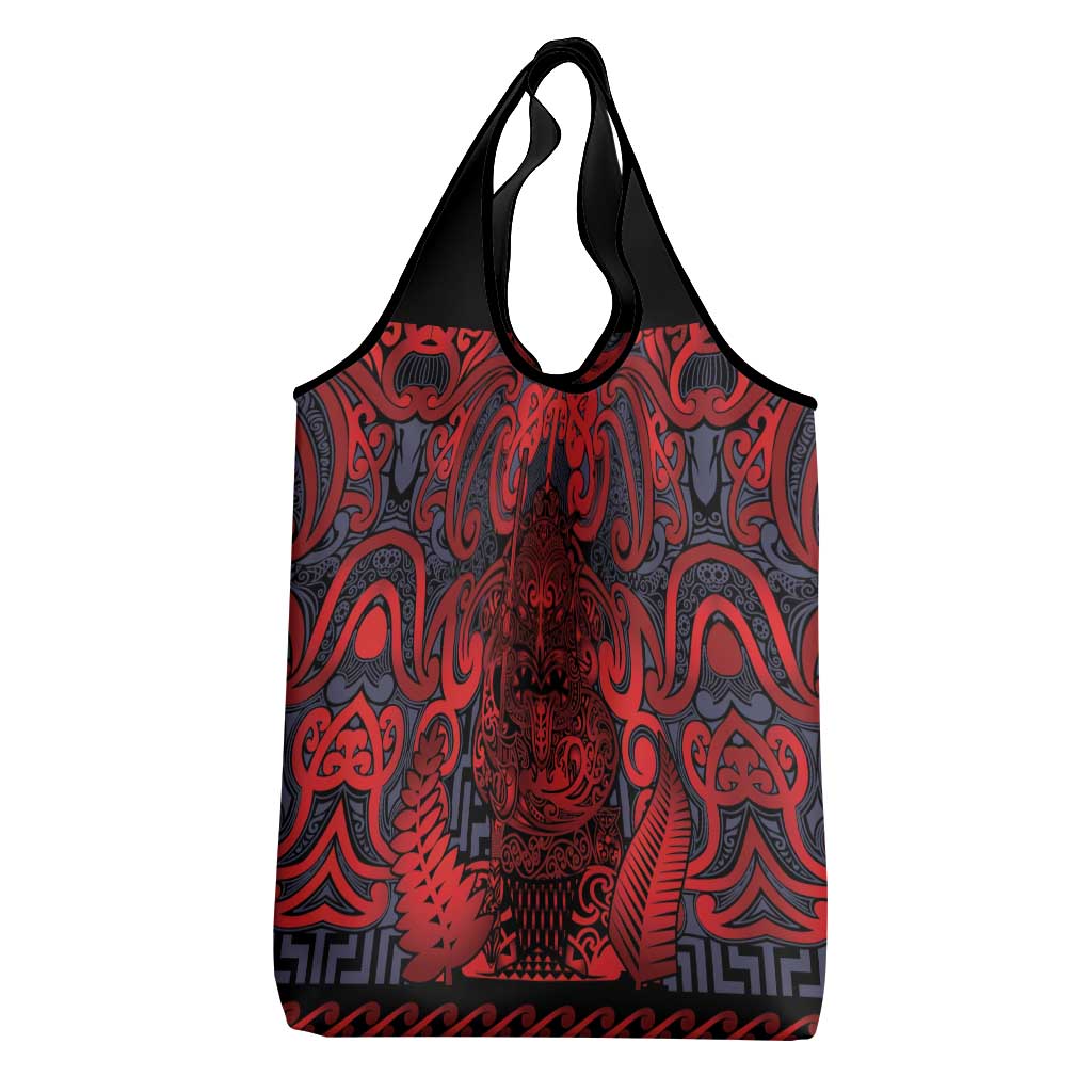 New Zealand Taiaha Maori Grocery Bag Whero Minimalist Silver Fern Tukutuku Motif LT9 - Polynesian Pride