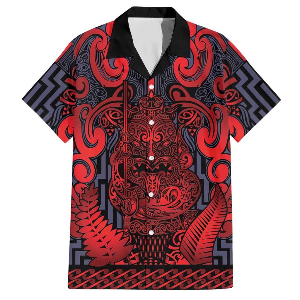 Custom New Zealand Taiaha Maori Hawaiian Shirt Whero Minimalist Silver Fern Tukutuku Motif