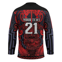 Custom New Zealand Taiaha Maori Hockey Jersey Whero Minimalist Silver Fern Tukutuku Motif LT9 - Polynesian Pride