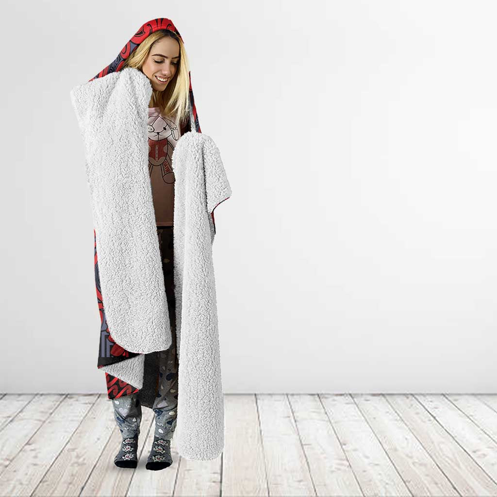 New Zealand Taiaha Maori Hooded Blanket Whero Minimalist Silver Fern Tukutuku Motif LT9 - Polynesian Pride