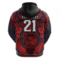 Custom New Zealand Taiaha Maori Hoodie Whero Minimalist Silver Fern Tukutuku Motif LT9 - Polynesian Pride