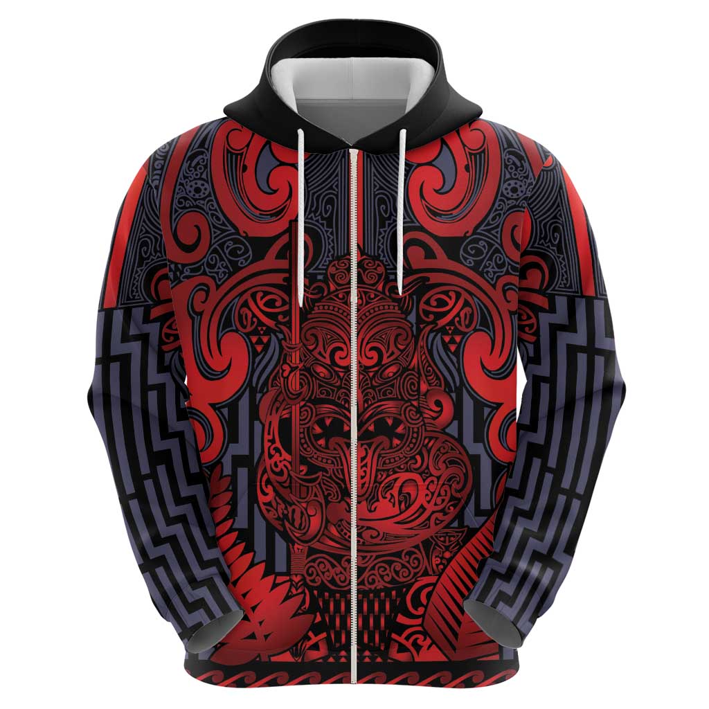 Custom New Zealand Taiaha Maori Hoodie Whero Minimalist Silver Fern Tukutuku Motif LT9 - Polynesian Pride