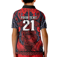 Custom New Zealand Taiaha Maori Kid Polo Shirt Whero Minimalist Silver Fern Tukutuku Motif LT9 - Polynesian Pride