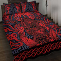 New Zealand Taiaha Maori Quilt Bed Set Whero Minimalist Silver Fern Tukutuku Motif LT9 Red - Polynesian Pride