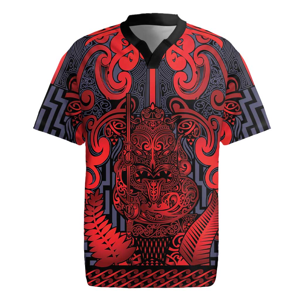Custom New Zealand Taiaha Maori Rugby Jersey Whero Minimalist Silver Fern Tukutuku Motif LT9 Red - Polynesian Pride