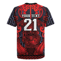 Custom New Zealand Taiaha Maori Rugby Jersey Whero Minimalist Silver Fern Tukutuku Motif LT9 - Polynesian Pride
