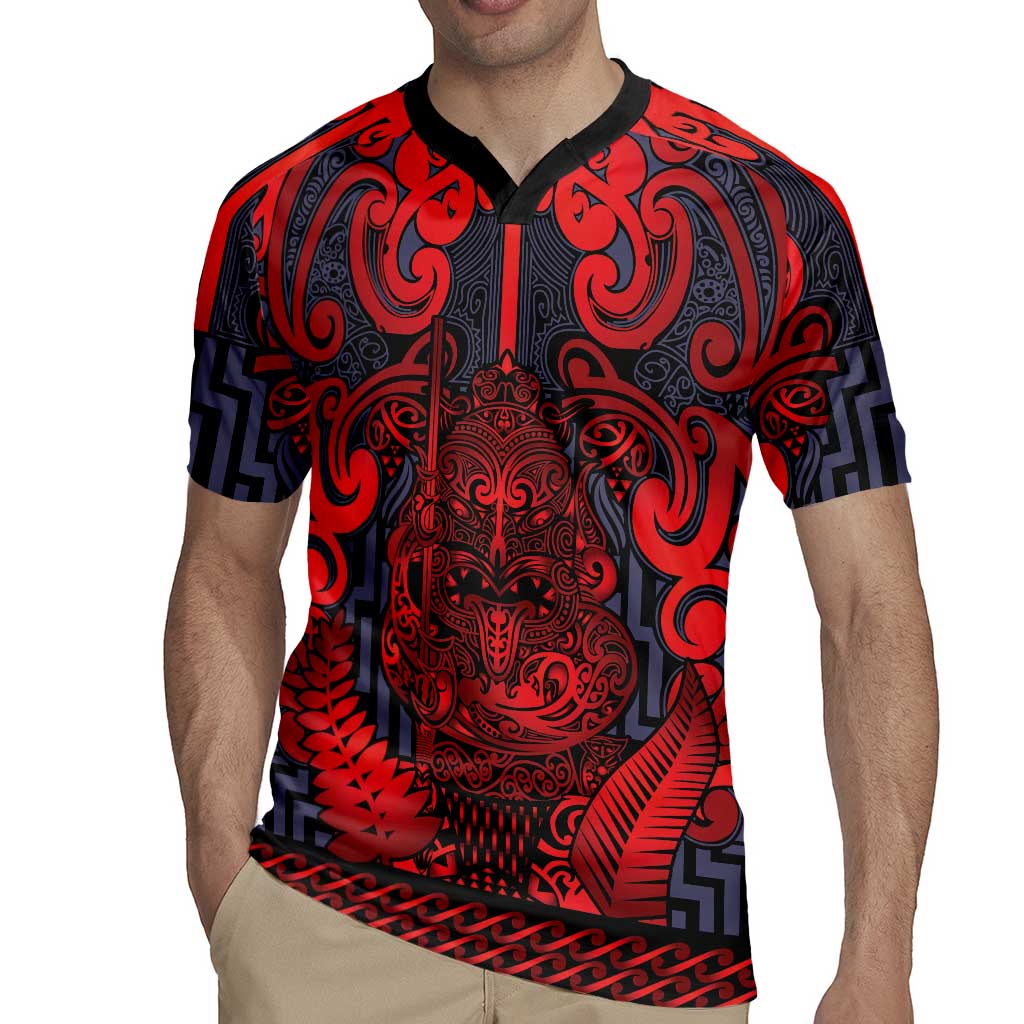 Custom New Zealand Taiaha Maori Rugby Jersey Whero Minimalist Silver Fern Tukutuku Motif LT9 - Polynesian Pride