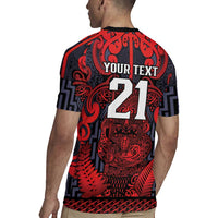 Custom New Zealand Taiaha Maori Rugby Jersey Whero Minimalist Silver Fern Tukutuku Motif LT9 - Polynesian Pride