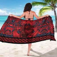 New Zealand Taiaha Maori Sarong Whero Minimalist Silver Fern Tukutuku Motif LT9 - Polynesian Pride