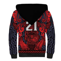 Custom New Zealand Taiaha Maori Sherpa Hoodie Whero Minimalist Silver Fern Tukutuku Motif LT9 - Polynesian Pride