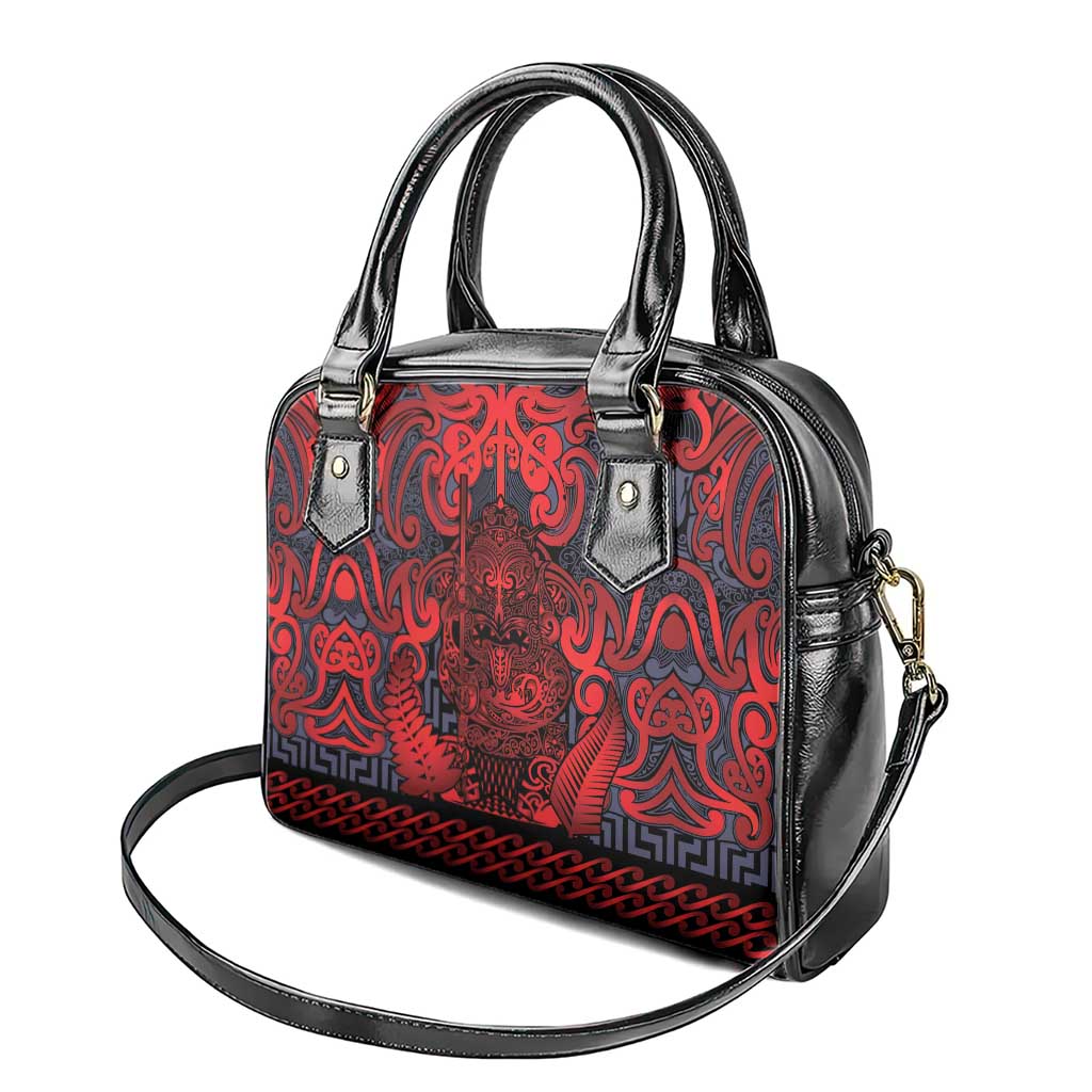 New Zealand Taiaha Maori Shoulder Handbag Whero Minimalist Silver Fern Tukutuku Motif LT9 - Polynesian Pride