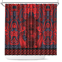 New Zealand Taiaha Maori Shower Curtain Whero Minimalist Silver Fern Tukutuku Motif LT9 Red - Polynesian Pride
