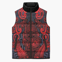 Custom New Zealand Taiaha Maori Sleeveless Puffer Jacket Whero Minimalist Silver Fern Tukutuku Motif LT9 Unisex Red - Polynesian Pride