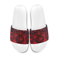 New Zealand Taiaha Maori Slide Sandals Whero Minimalist Silver Fern Tukutuku Motif LT9 Red - Polynesian Pride
