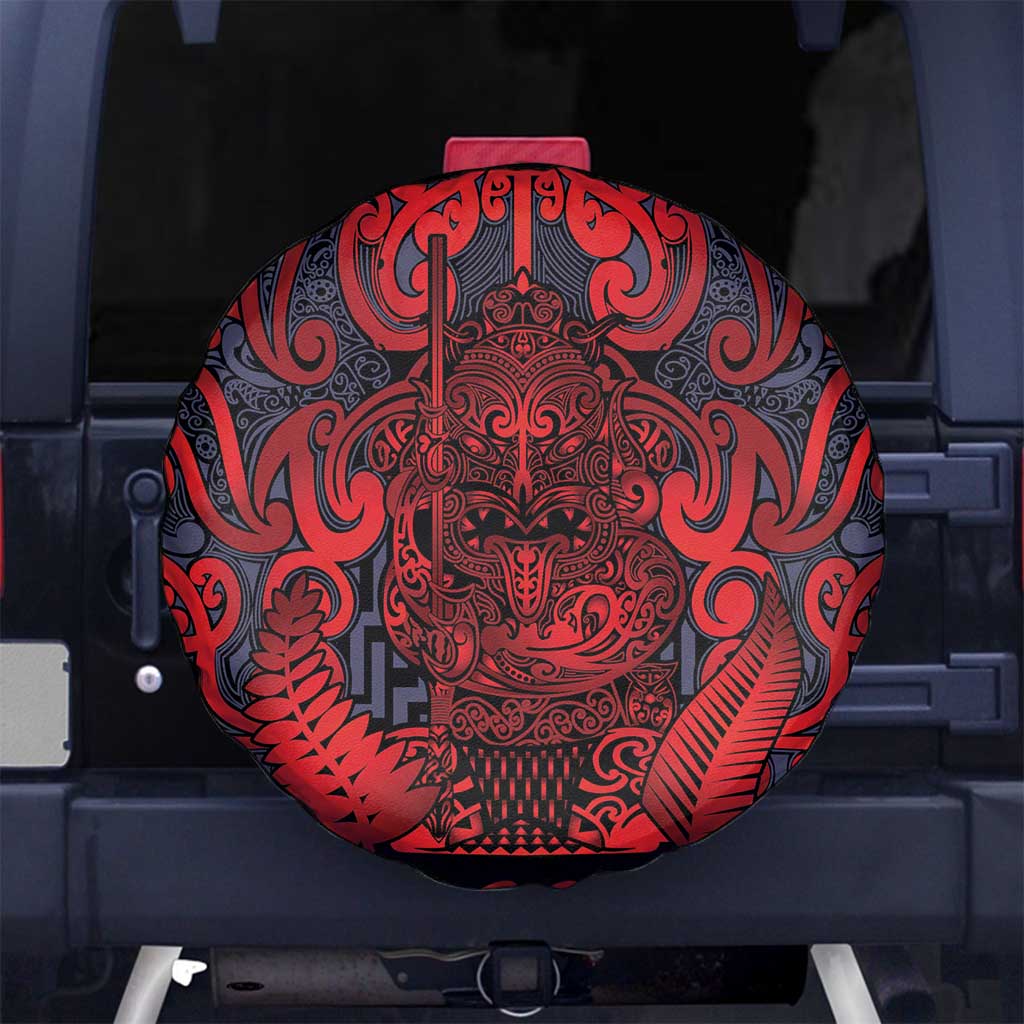 New Zealand Taiaha Maori Spare Tire Cover Whero Minimalist Silver Fern Tukutuku Motif LT9 No hole Red - Polynesian Pride