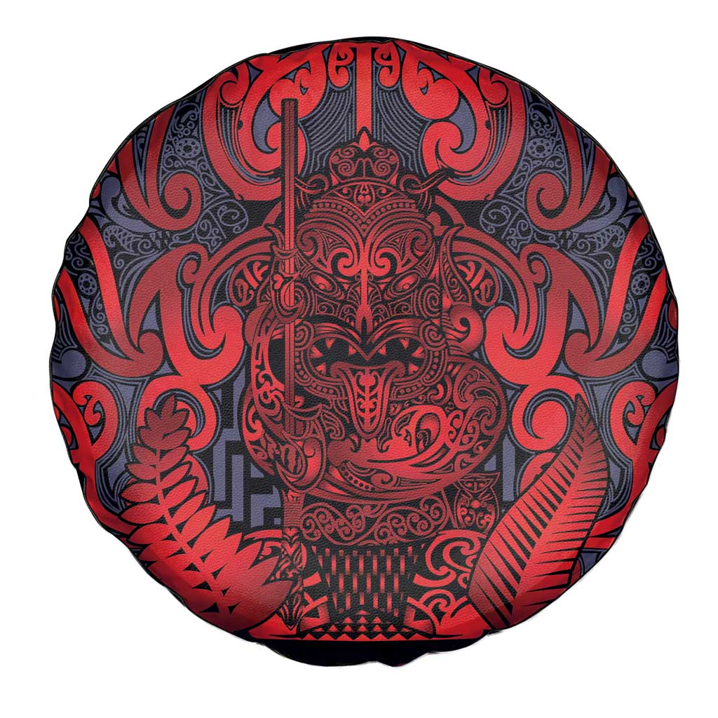 New Zealand Taiaha Maori Spare Tire Cover Whero Minimalist Silver Fern Tukutuku Motif LT9 - Polynesian Pride