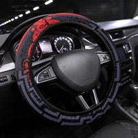 New Zealand Taiaha Maori Steering Wheel Cover Whero Minimalist Silver Fern Tukutuku Motif LT9 Universal Fit Red - Polynesian Pride