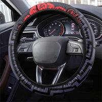 New Zealand Taiaha Maori Steering Wheel Cover Whero Minimalist Silver Fern Tukutuku Motif LT9 - Polynesian Pride