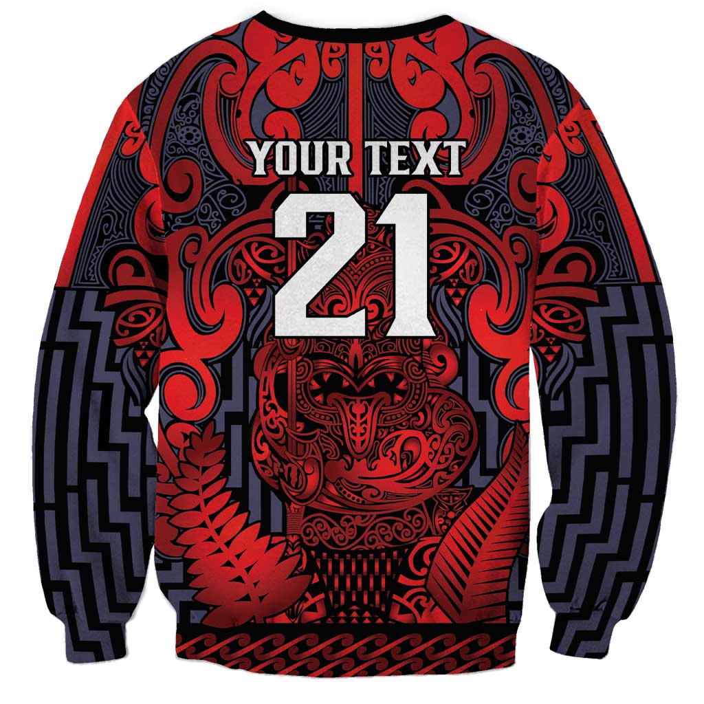 Custom New Zealand Taiaha Maori Sweatshirt Whero Minimalist Silver Fern Tukutuku Motif LT9 - Polynesian Pride