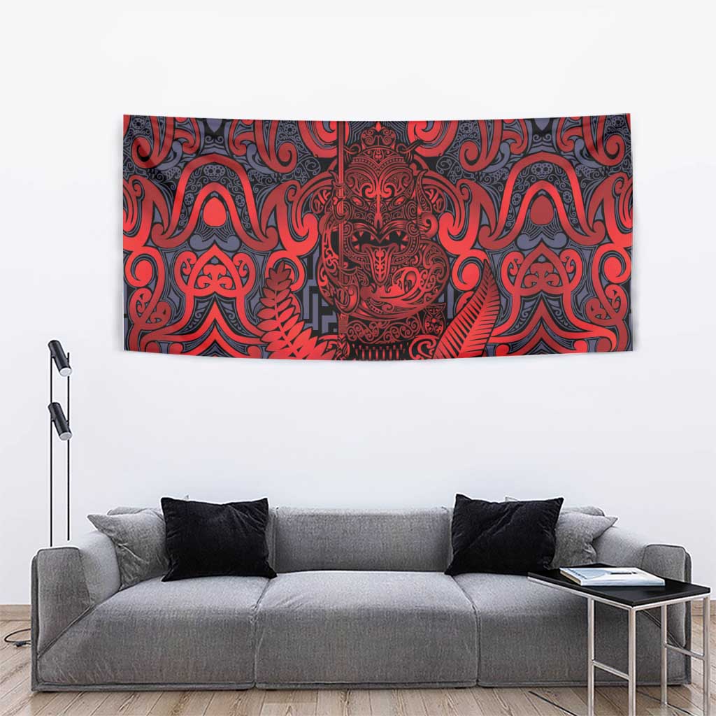 New Zealand Taiaha Maori Tapestry Whero Minimalist Silver Fern Tukutuku Motif LT9 - Polynesian Pride