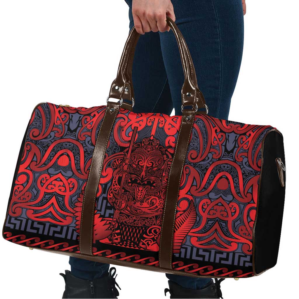 New Zealand Taiaha Maori Travel Bag Whero Minimalist Silver Fern Tukutuku Motif LT9 - Polynesian Pride