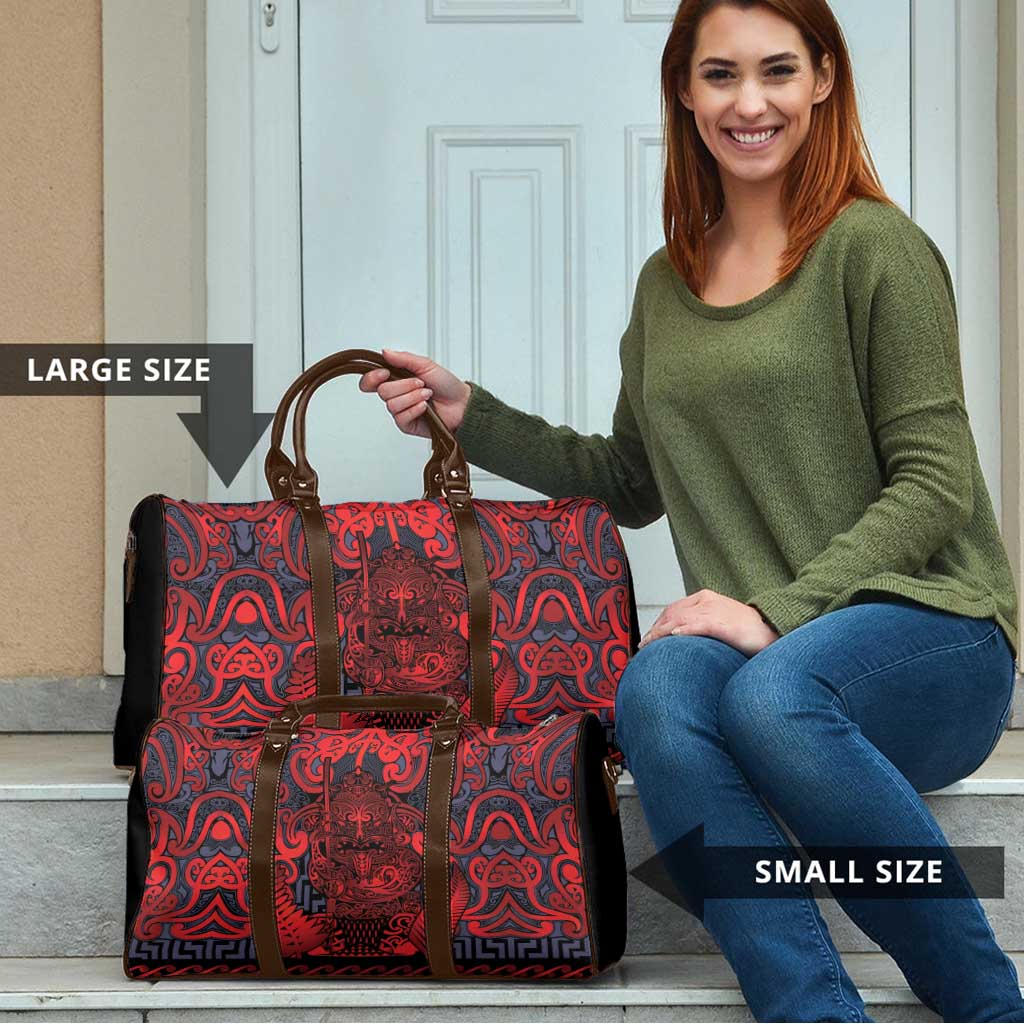 New Zealand Taiaha Maori Travel Bag Whero Minimalist Silver Fern Tukutuku Motif LT9 - Polynesian Pride