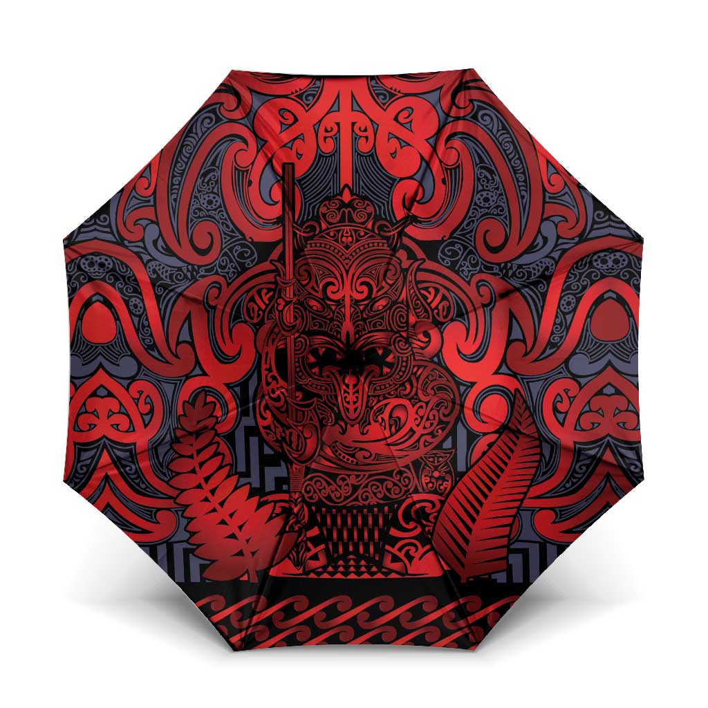 New Zealand Taiaha Maori Umbrella Whero Minimalist Silver Fern Tukutuku Motif