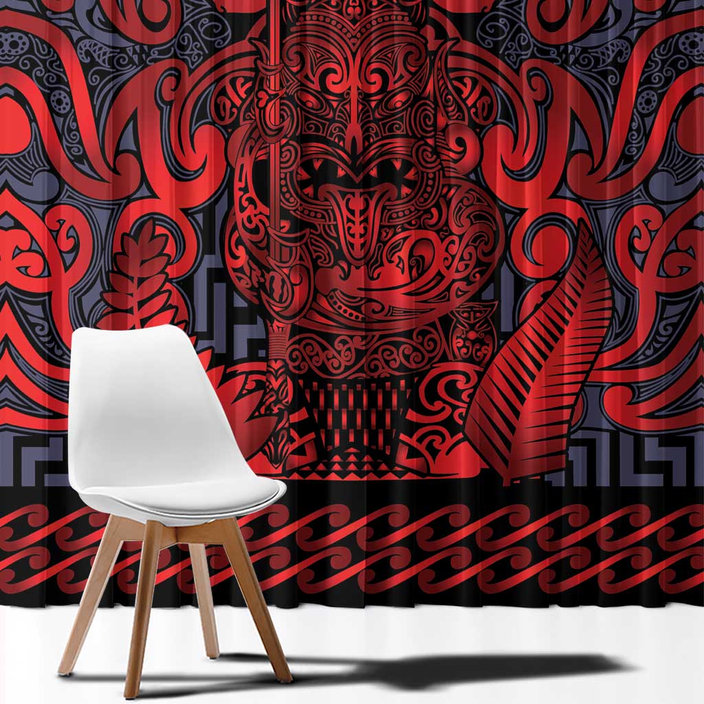 New Zealand Taiaha Maori Window Curtain Whero Minimalist Silver Fern Tukutuku Motif LT9 - Polynesian Pride