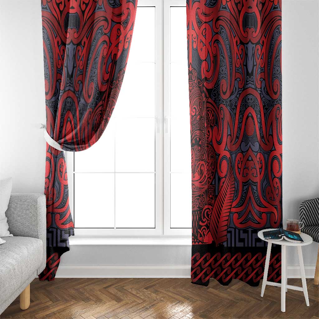 New Zealand Taiaha Maori Window Curtain Whero Minimalist Silver Fern Tukutuku Motif LT9 - Polynesian Pride