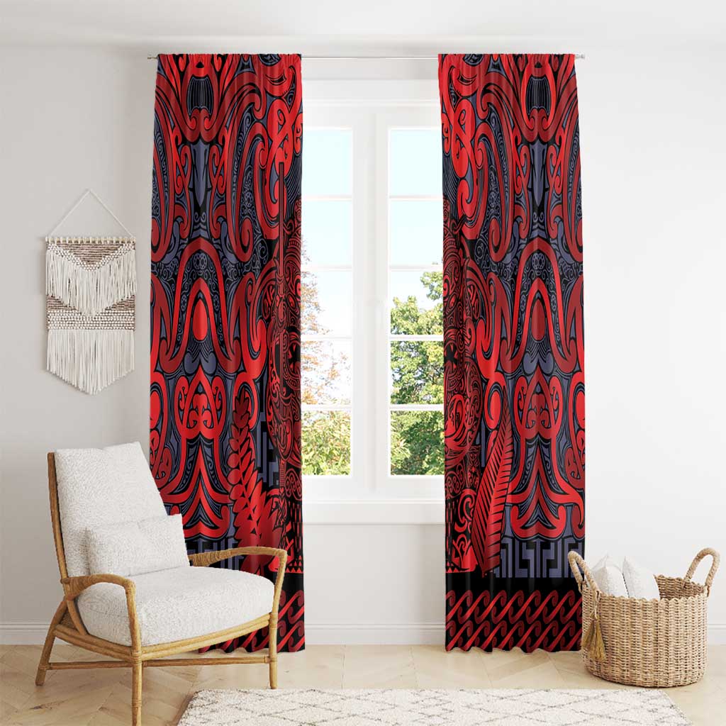 New Zealand Taiaha Maori Window Curtain Whero Minimalist Silver Fern Tukutuku Motif LT9 - Polynesian Pride
