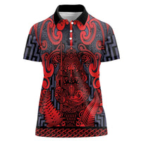 Custom New Zealand Taiaha Maori Women Polo Shirt Whero Minimalist Silver Fern Tukutuku Motif LT9 Female Red - Polynesian Pride