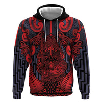 Custom New Zealand Taiaha Maori Zip Hoodie Whero Minimalist Silver Fern Tukutuku Motif LT9 Pullover Hoodie Red - Polynesian Pride