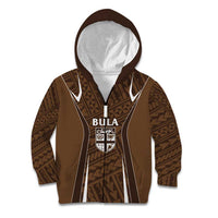 Custom Oceania Football Bula Fiji Kid Hoodie Polynesian Tribal Pattern LT9 Zip Hoodie Brown - Polynesian Pride