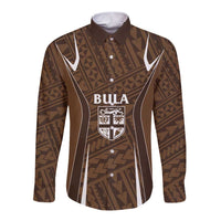 Custom Oceania Football Bula Fiji Long Sleeve Button Shirt Polynesian Tribal Pattern