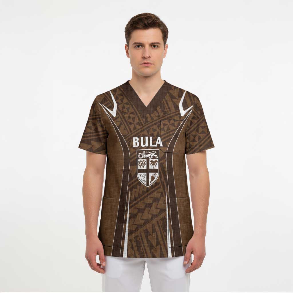 Custom Oceania Football Bula Fiji Scrub Top Polynesian Tribal Pattern