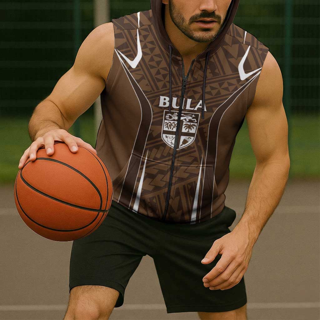 Custom Oceania Football Bula Fiji Sleeveless Zip Hoodie Polynesian Tribal Pattern