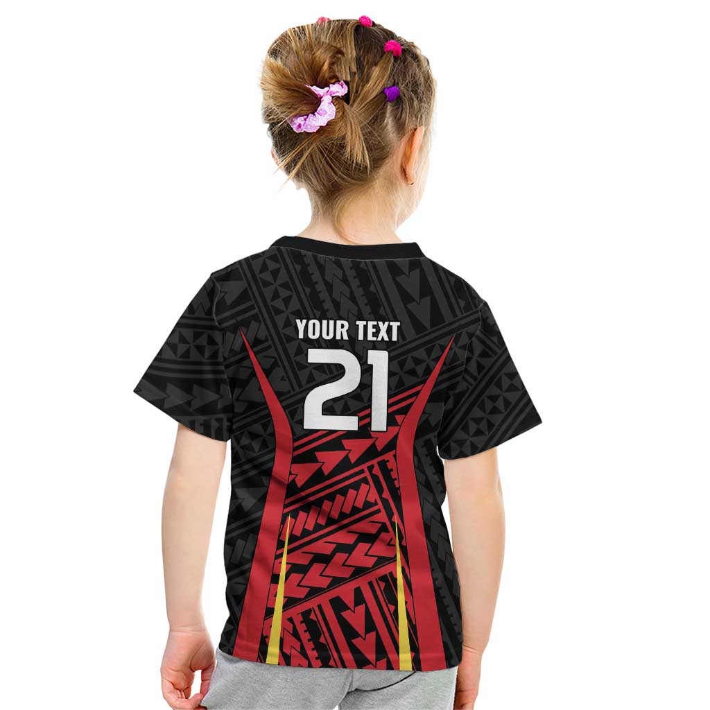 Custom Oceania Football Papua New Guinea Kid T Shirt Polynesian Tribal Pattern