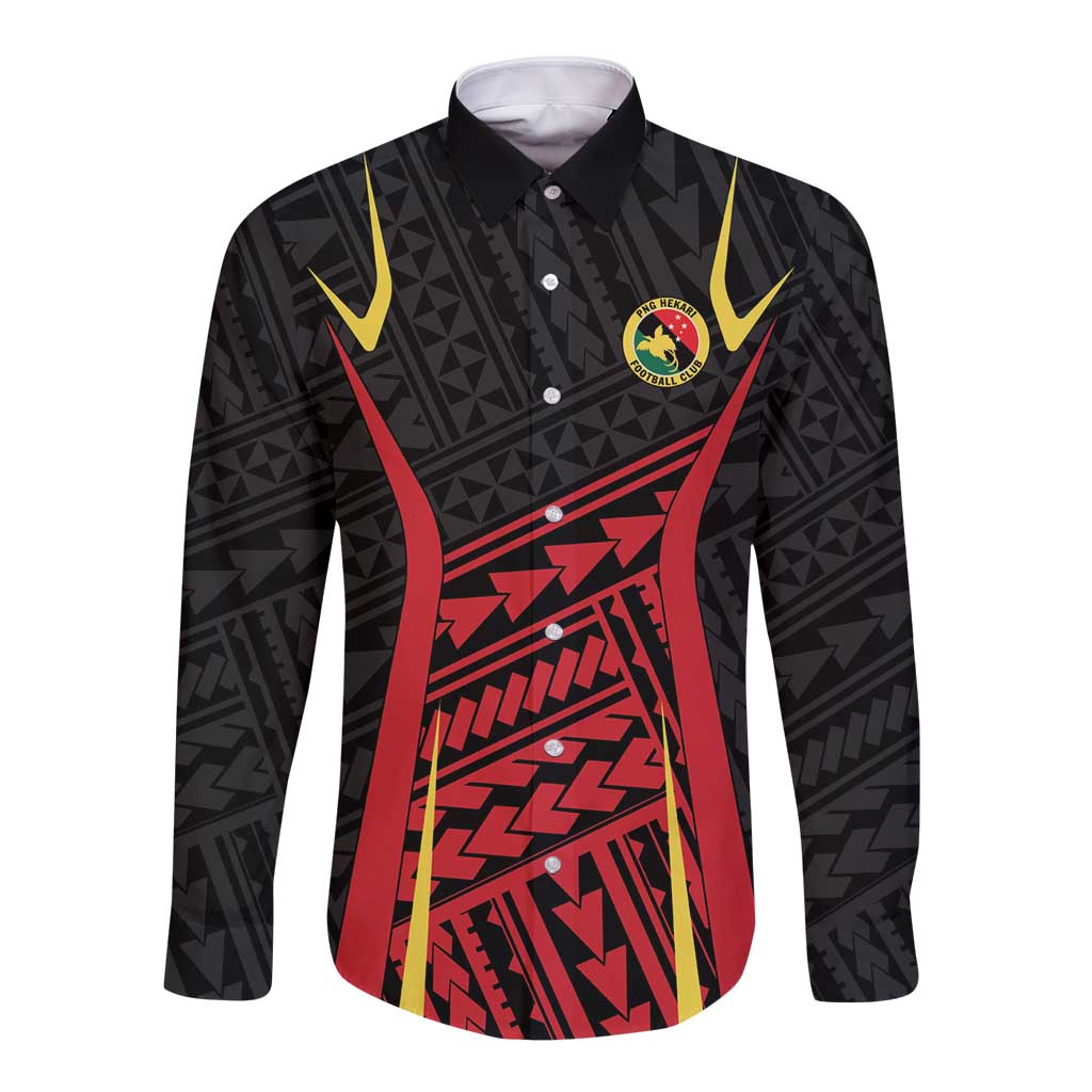 Custom Oceania Football Papua New Guinea Long Sleeve Button Shirt Polynesian Tribal Pattern LT9 Unisex Red - Polynesian Pride