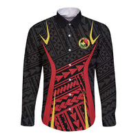 Custom Oceania Football Papua New Guinea Long Sleeve Button Shirt Polynesian Tribal Pattern LT9 Unisex Red - Polynesian Pride