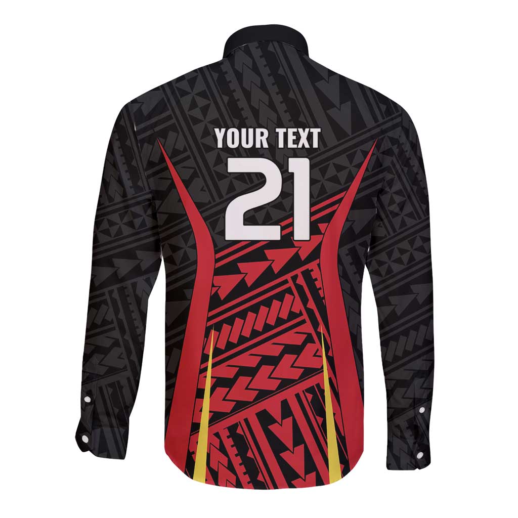 Custom Oceania Football Papua New Guinea Long Sleeve Button Shirt Polynesian Tribal Pattern LT9 - Polynesian Pride