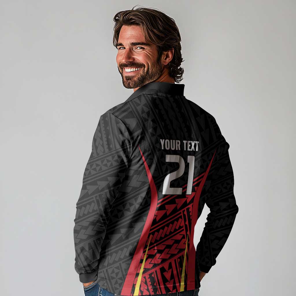 Custom Oceania Football Papua New Guinea Long Sleeve Polo Shirt Polynesian Tribal Pattern