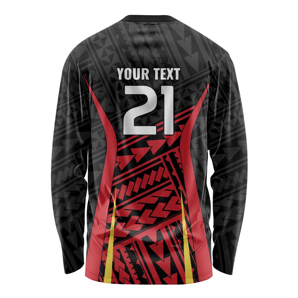 Custom Oceania Football Papua New Guinea Long Sleeve Shirt Polynesian Tribal Pattern