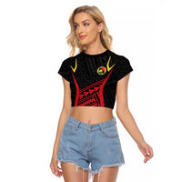 Custom Oceania Football Papua New Guinea Raglan Cropped T Shirt Polynesian Tribal Pattern LT9 Female Red - Polynesian Pride