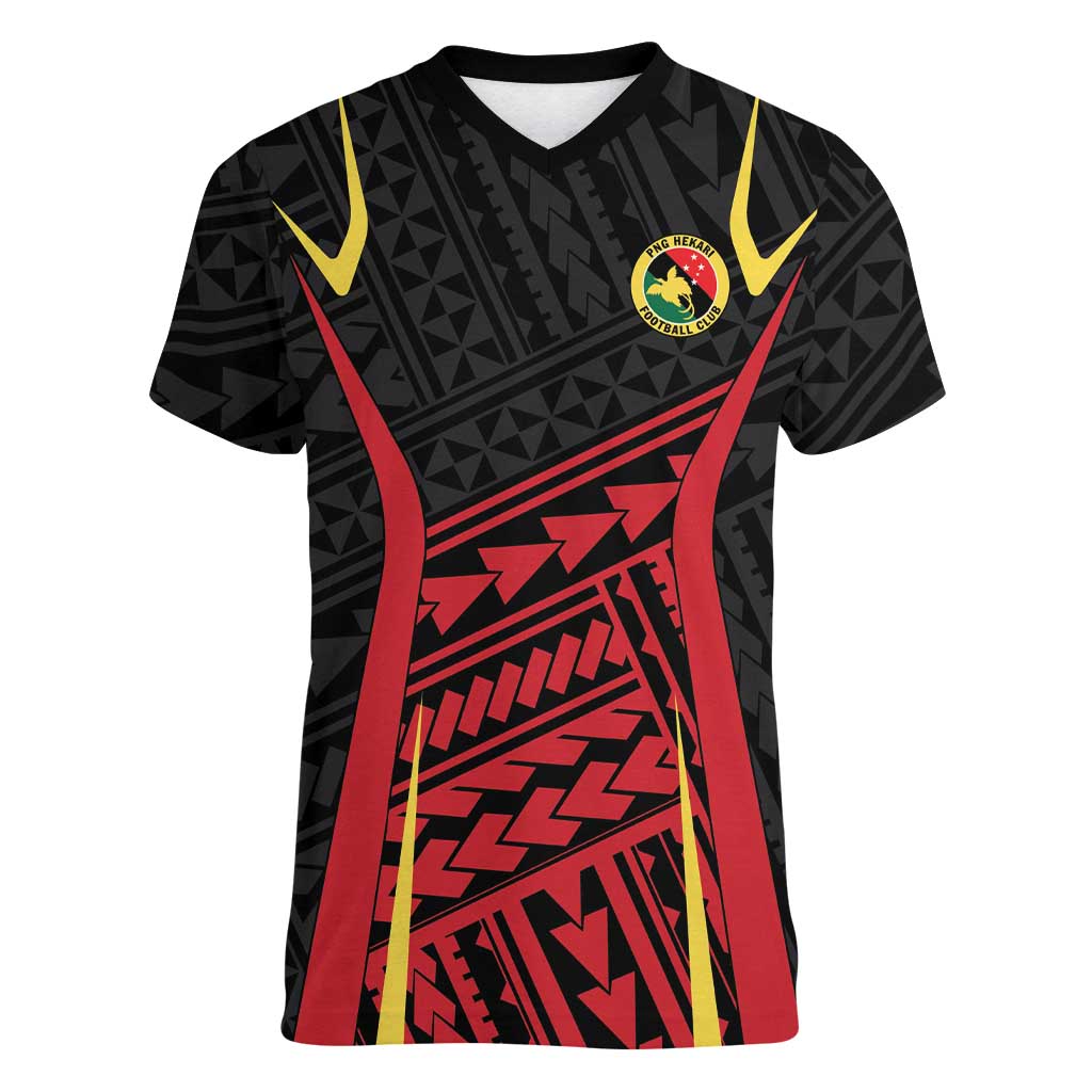 Custom Oceania Football Papua New Guinea Women V-Neck T-Shirt Polynesian Tribal Pattern LT9 Female Red - Polynesian Pride