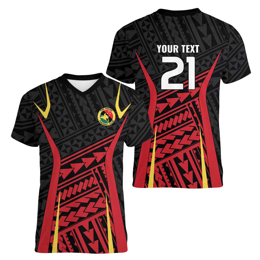 Custom Oceania Football Papua New Guinea Women V-Neck T-Shirt Polynesian Tribal Pattern LT9 - Polynesian Pride