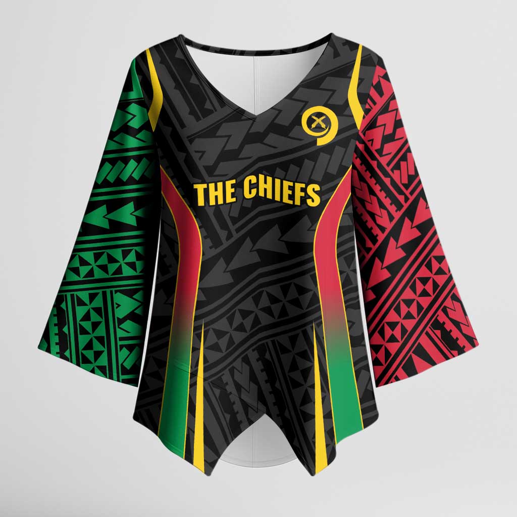 Custom Oceania Football Vanuatu Kimono Sleeve Blouse Polynesian Tribal Pattern LT9 Female Black - Polynesian Pride