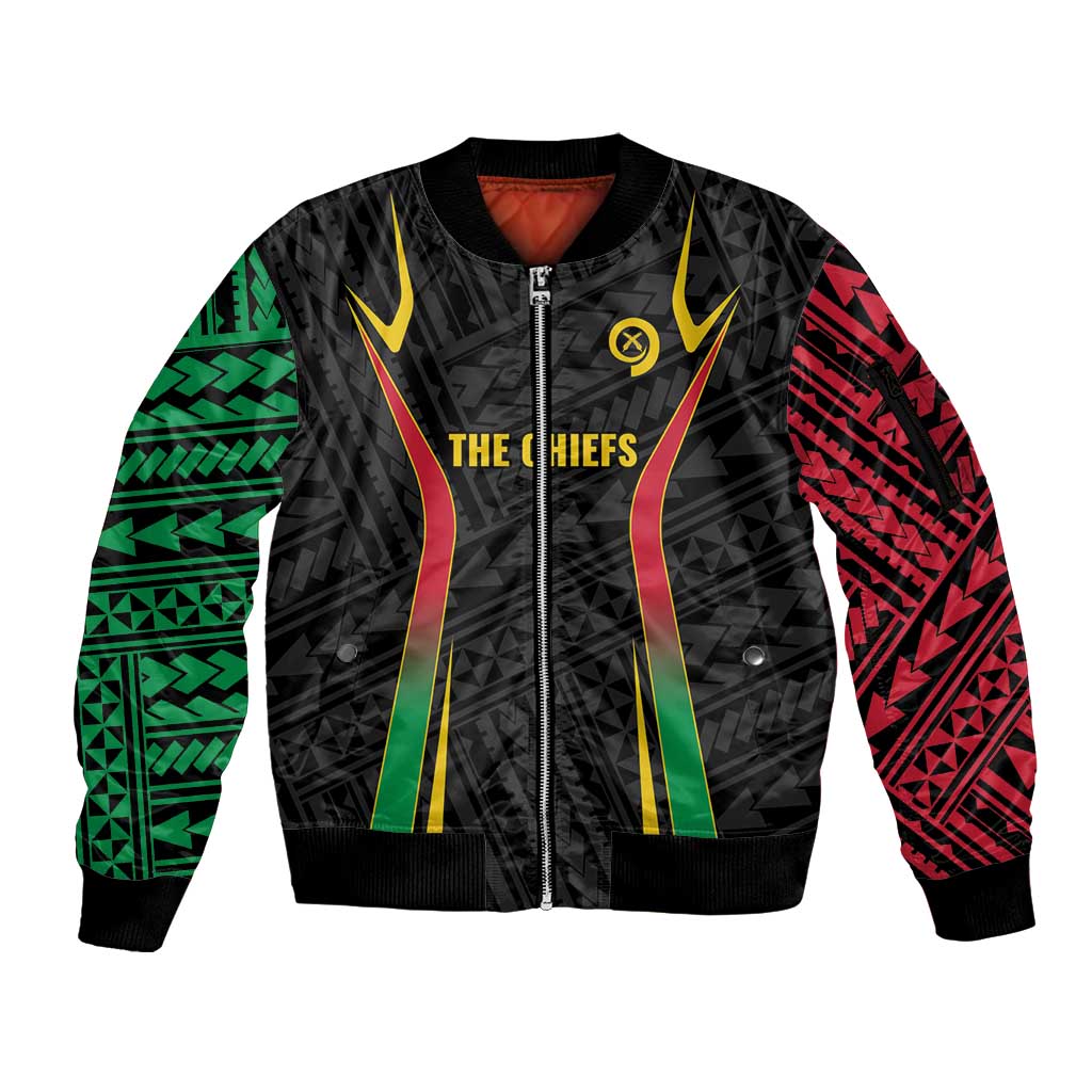 Custom Oceania Football Vanuatu Sleeve Zip Bomber Jacket Polynesian Tribal Pattern