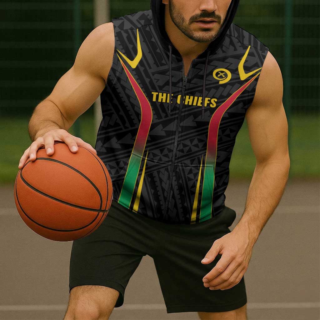 Custom Oceania Football Vanuatu Sleeveless Zip Hoodie Polynesian Tribal Pattern