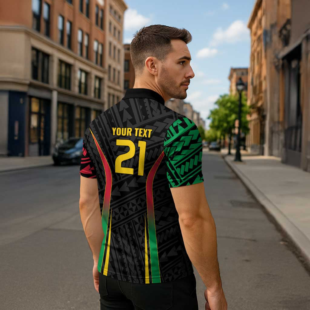 Custom Oceania Football Vanuatu Zipper Polo Shirt Polynesian Tribal Pattern